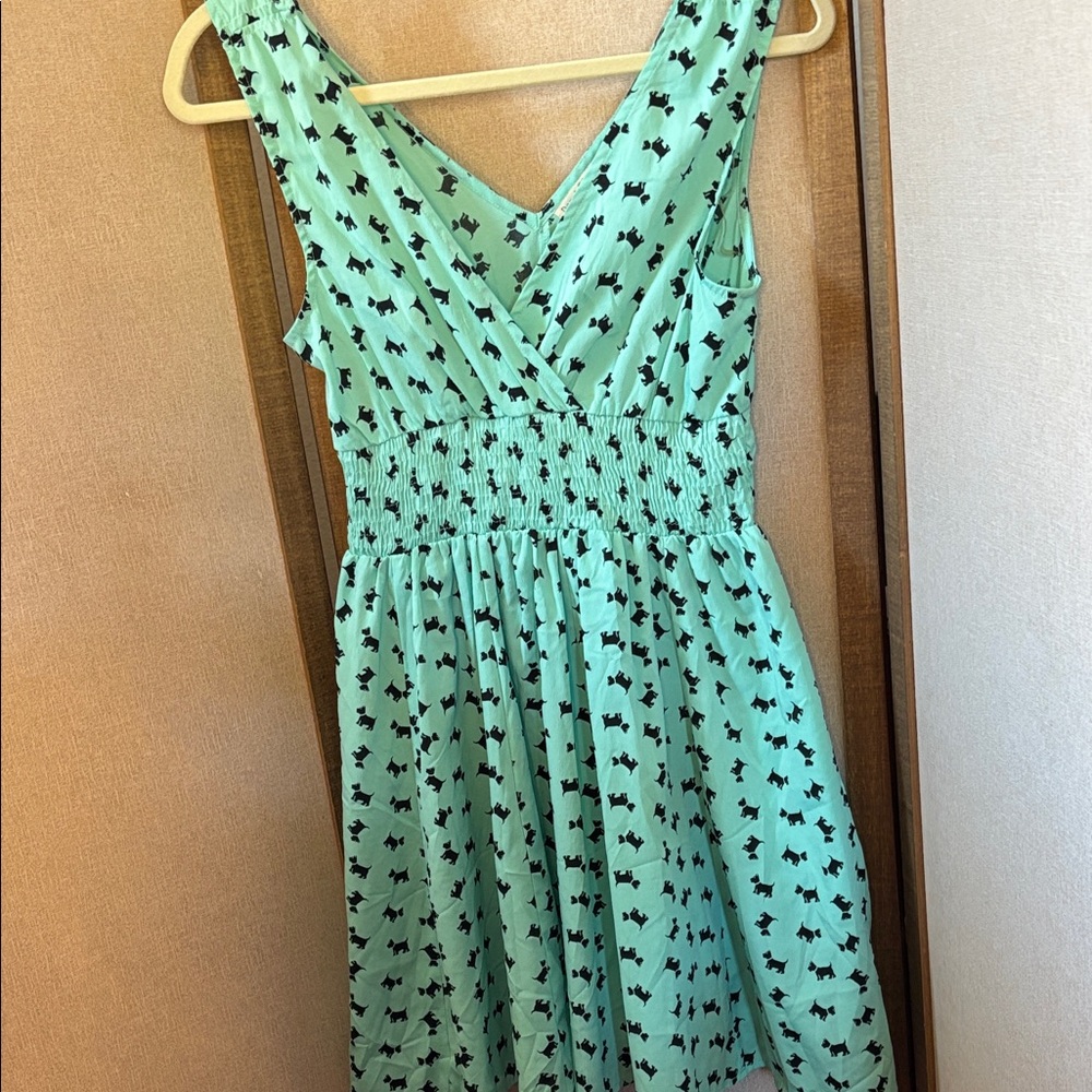 Derek Heart Mint Green Dress with Black Dog Print Small